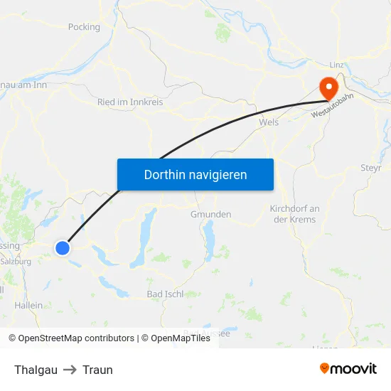 Thalgau to Traun map