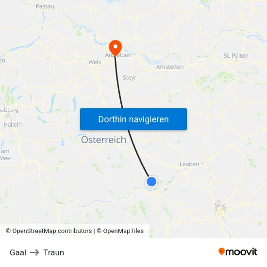 Gaal to Traun map