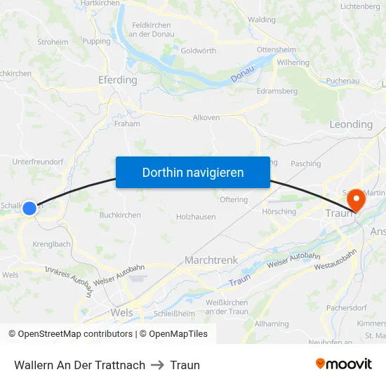 Wallern An Der Trattnach to Traun map