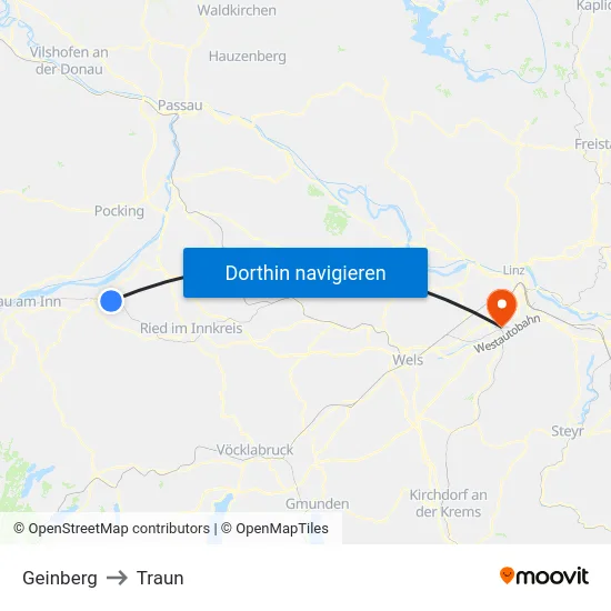 Geinberg to Traun map