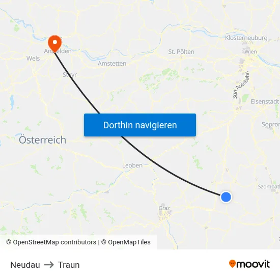 Neudau to Traun map