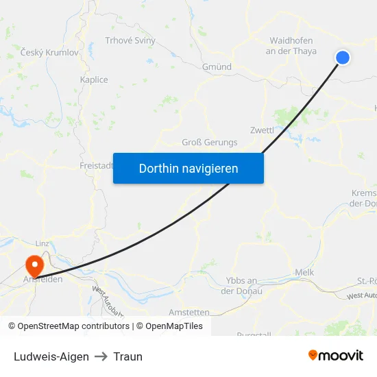 Ludweis-Aigen to Traun map