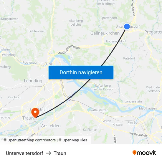 Unterweitersdorf to Traun map
