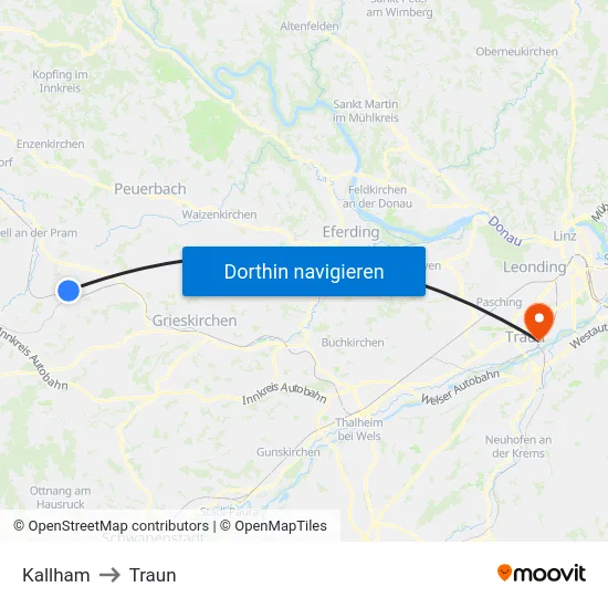 Kallham to Traun map