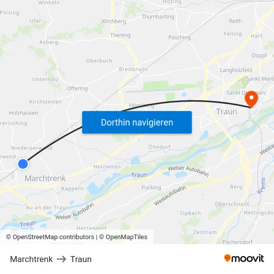 Marchtrenk to Traun map