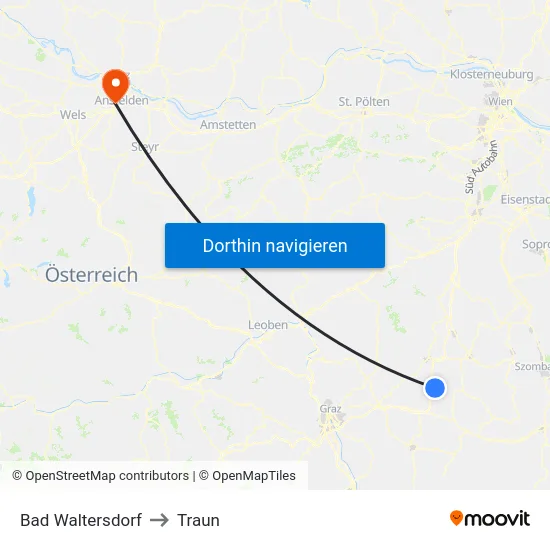 Bad Waltersdorf to Traun map