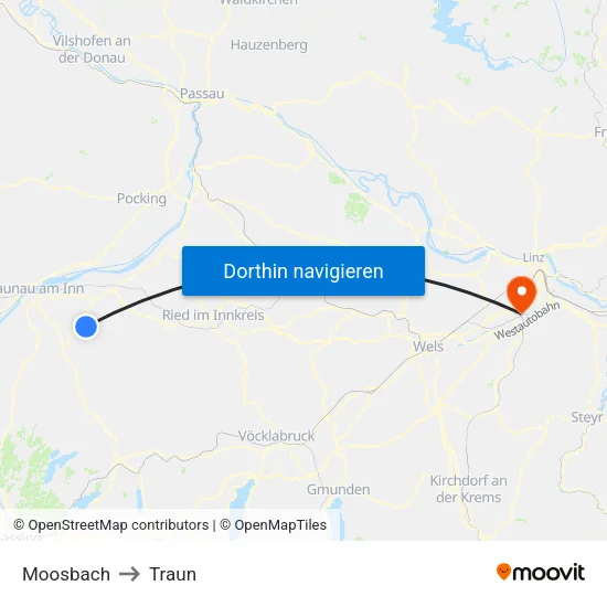 Moosbach to Traun map