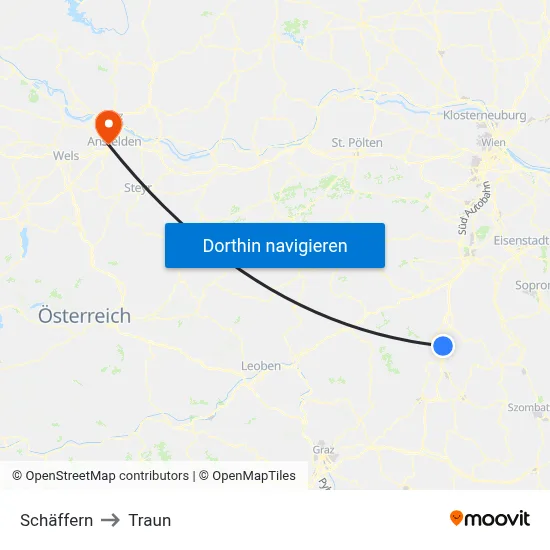 Schäffern to Traun map