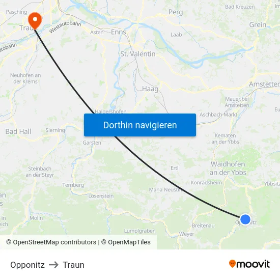 Opponitz to Traun map