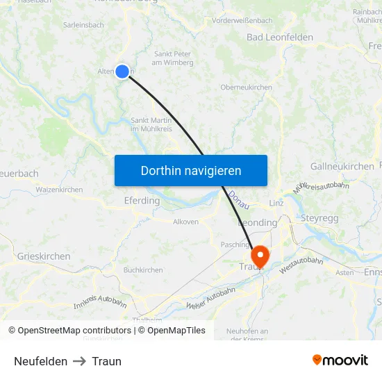 Neufelden to Traun map