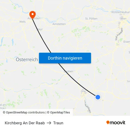 Kirchberg An Der Raab to Traun map