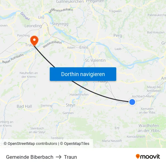 Gemeinde Biberbach to Traun map