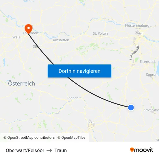 Oberwart/Felsőőr to Traun map