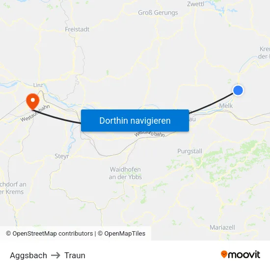 Aggsbach to Traun map