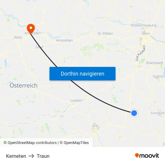 Kemeten to Traun map