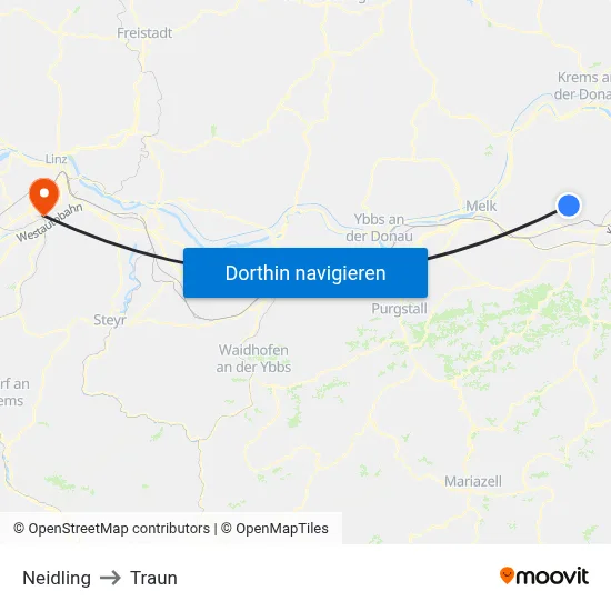 Neidling to Traun map