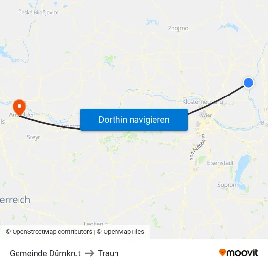 Gemeinde Dürnkrut to Traun map