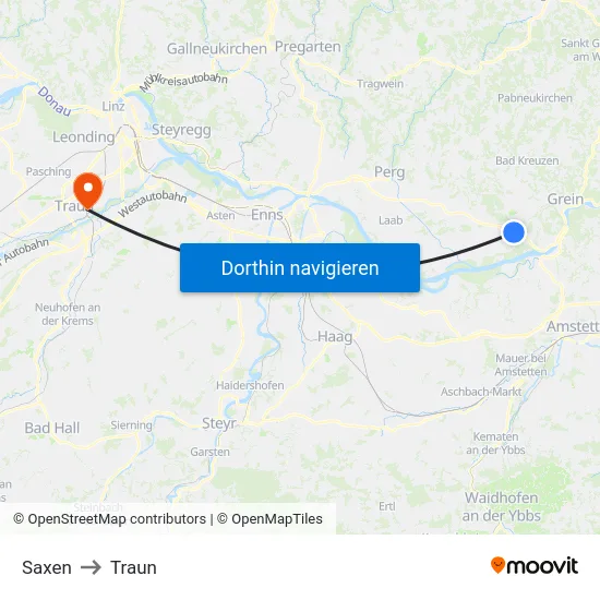 Saxen to Traun map