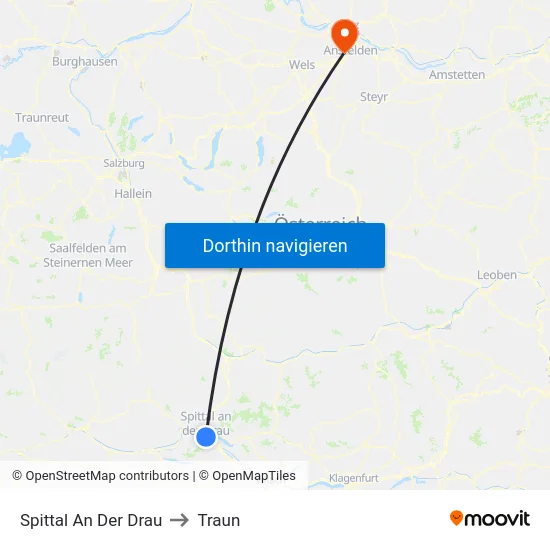 Spittal An Der Drau to Traun map