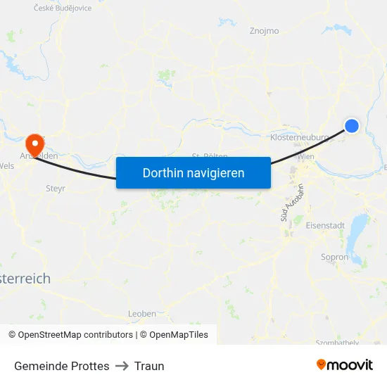 Gemeinde Prottes to Traun map