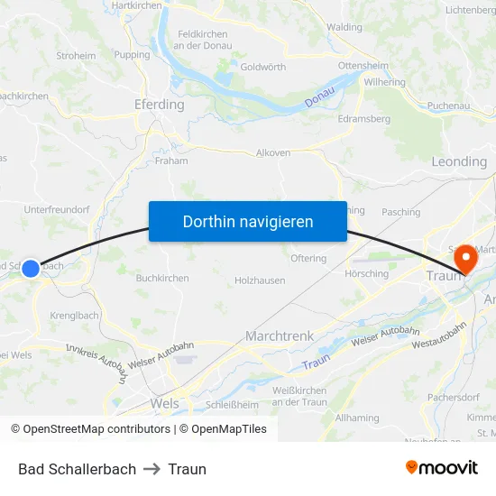 Bad Schallerbach to Traun map