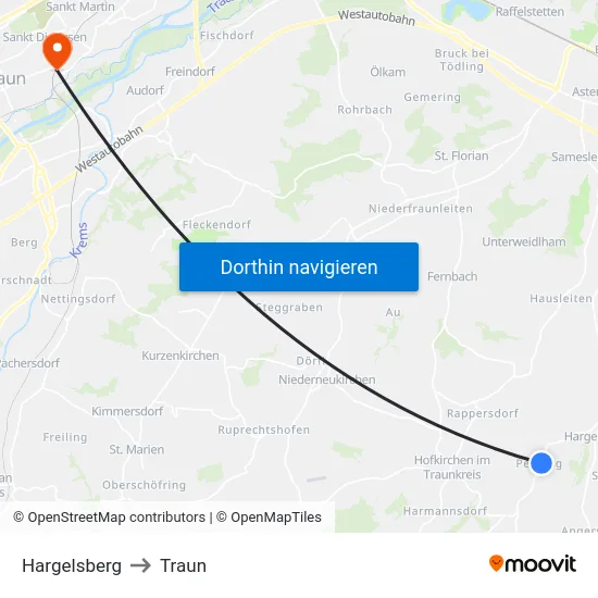 Hargelsberg to Traun map