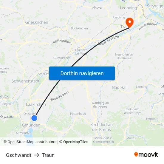 Gschwandt to Traun map