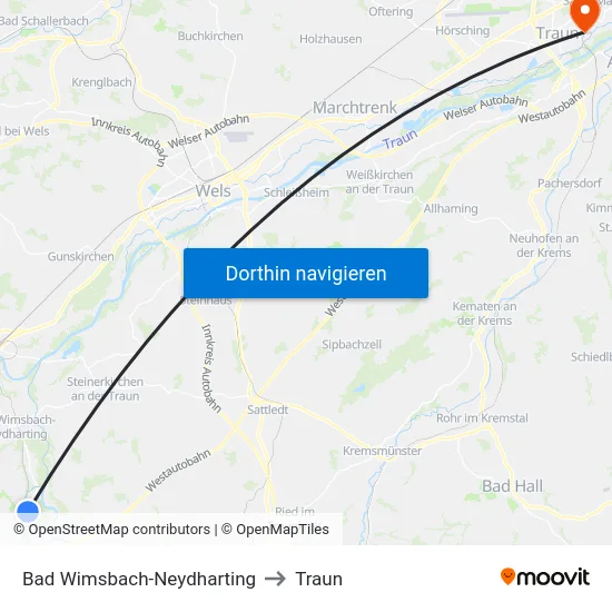 Bad Wimsbach-Neydharting to Traun map