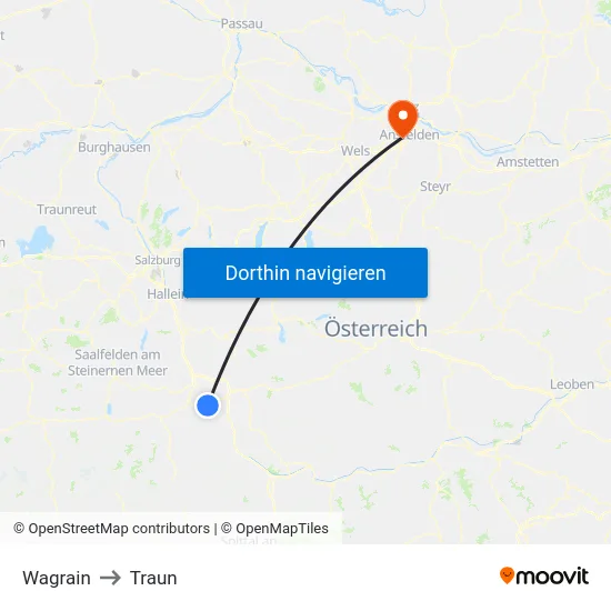 Wagrain to Traun map