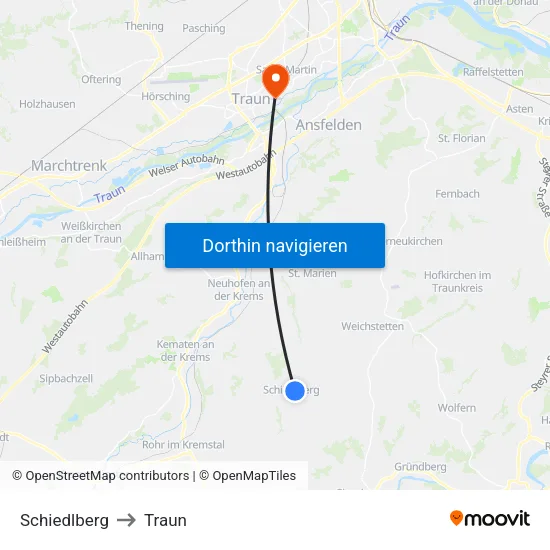 Schiedlberg to Traun map