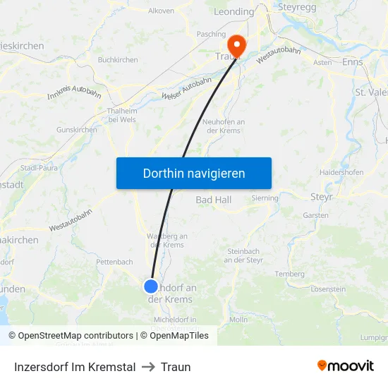 Inzersdorf Im Kremstal to Traun map