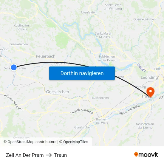 Zell An Der Pram to Traun map