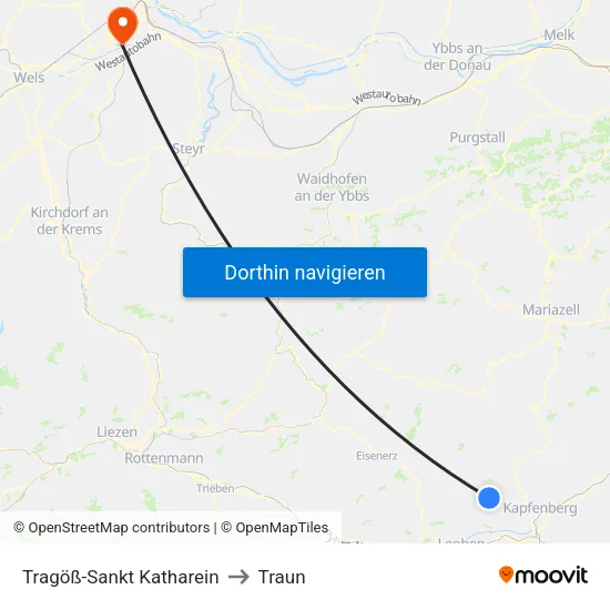 Tragöß-Sankt Katharein to Traun map