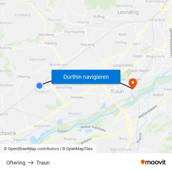 Oftering to Traun map