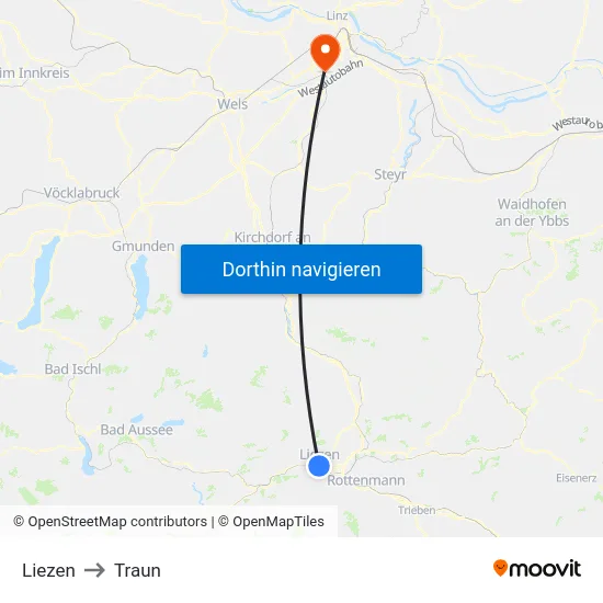 Liezen to Traun map