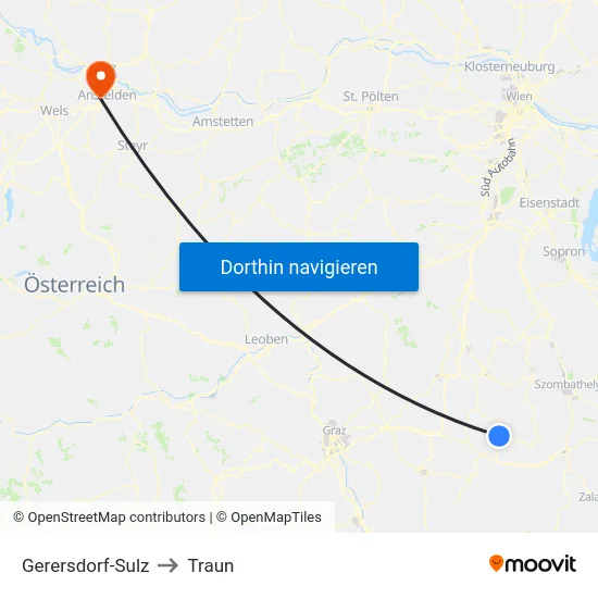 Gerersdorf-Sulz to Traun map