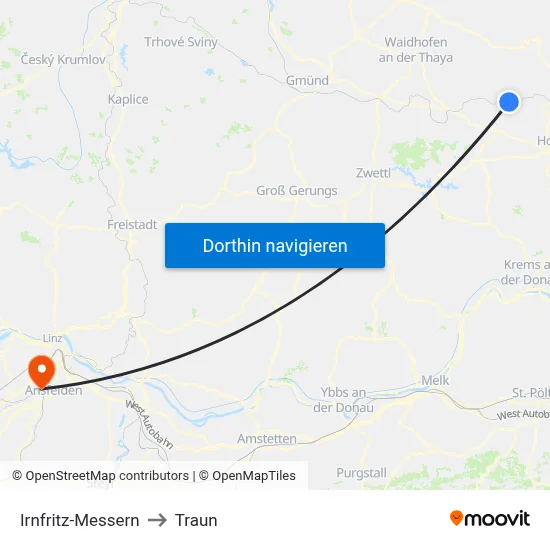 Irnfritz-Messern to Traun map