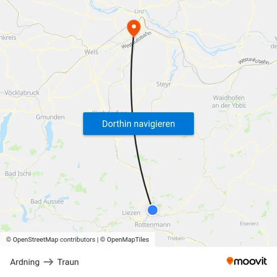 Ardning to Traun map