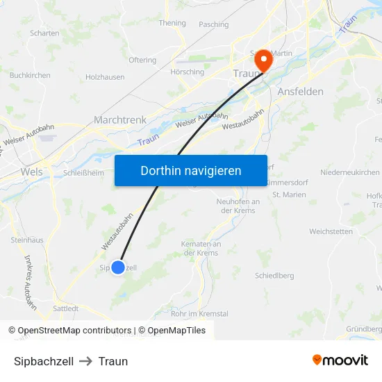 Sipbachzell to Traun map