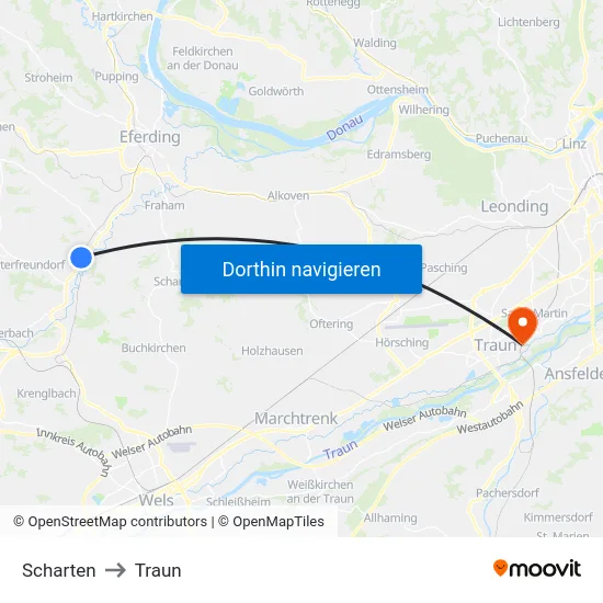 Scharten to Traun map