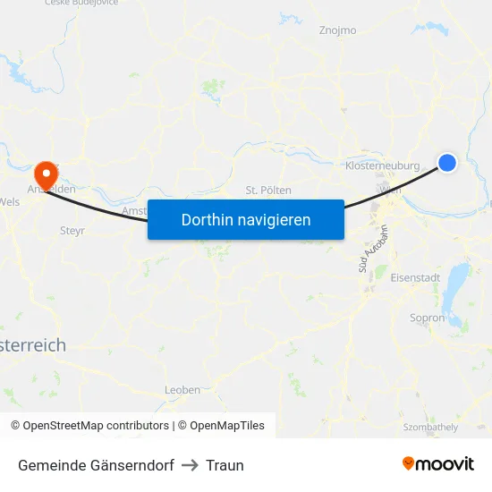 Gemeinde Gänserndorf to Traun map