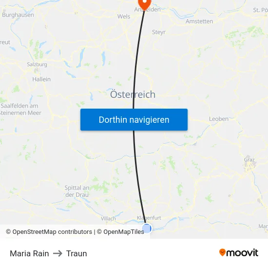 Maria Rain to Traun map