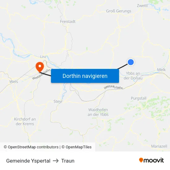 Gemeinde Yspertal to Traun map