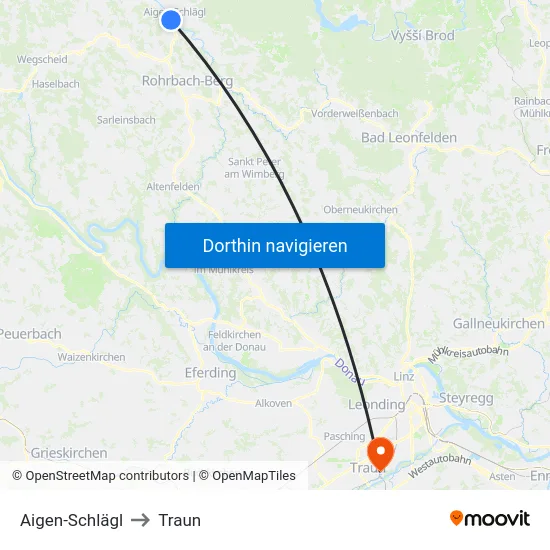Aigen-Schlägl to Traun map