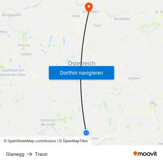 Glanegg to Traun map