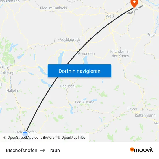 Bischofshofen to Traun map