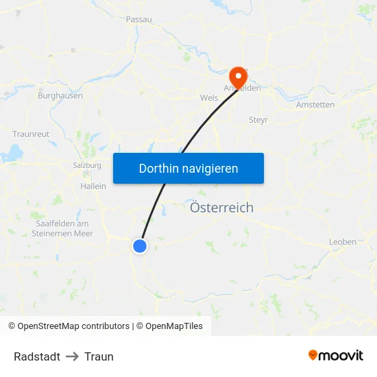 Radstadt to Traun map
