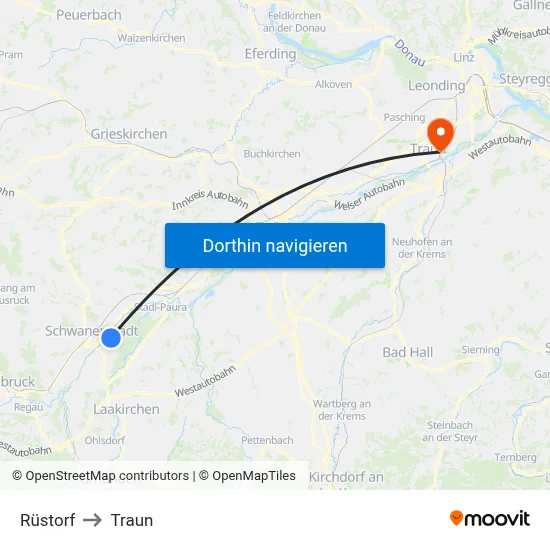 Rüstorf to Traun map