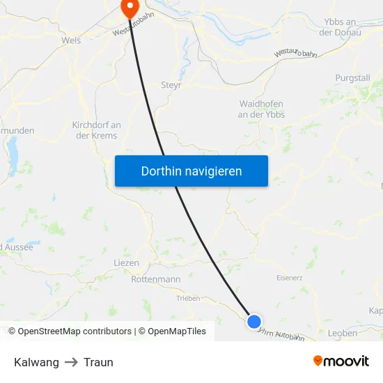 Kalwang to Traun map
