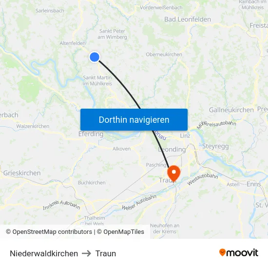 Niederwaldkirchen to Traun map